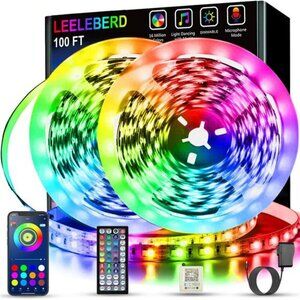 100ft LED Strip Lights Color Changing Music Sync Bluetooth Lights with Remote